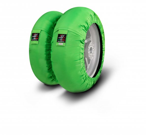 CAPIT - SUPREMA SPINA TYRE WARMERS MOTORBIKE / MOTORCYCLE GREEN - Click Image to Close